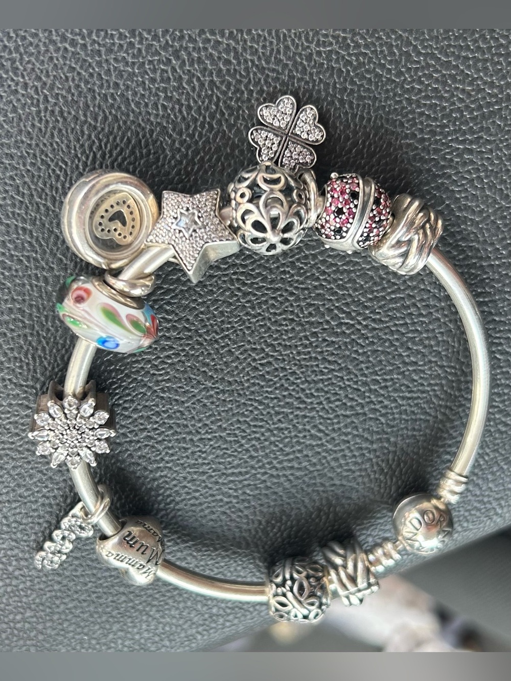 Pandora Silver Charm Bracelet with Multicolor Glass Center and Pink Accents - Picture 6 of 9